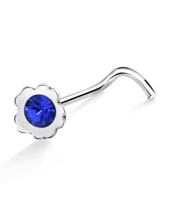 Flower with Stone Silver Curved Nose Stud NSKB-22